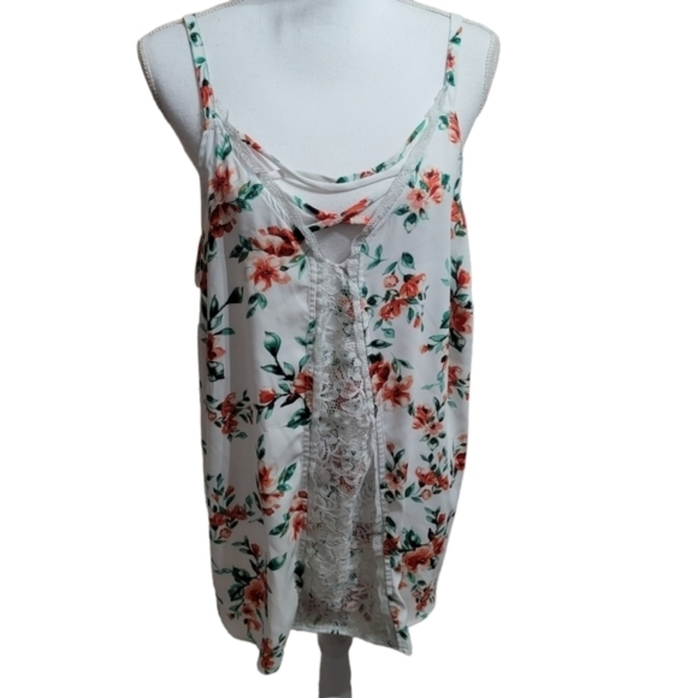 Torrid sleeveless Blouse‎ Top size 2X white orange green floral lace front